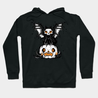 Halloween pumpkin and spooky cat vampire 2022 decoration ink drawing Hoodie